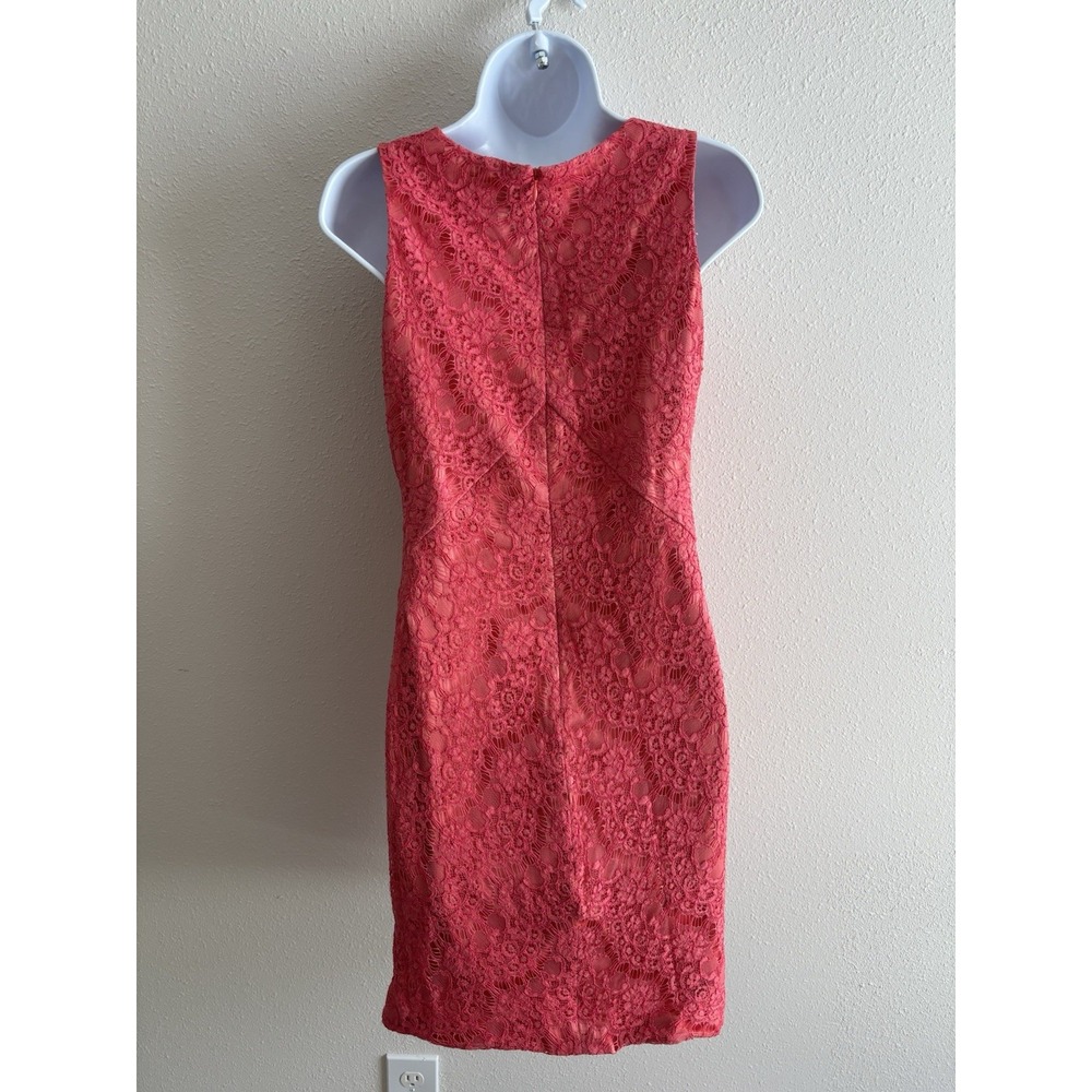 Vince Camuto Coral Lace Overlay Sheath Dress Cocktail Party Wedding Size 4 - Picture 2 of 8